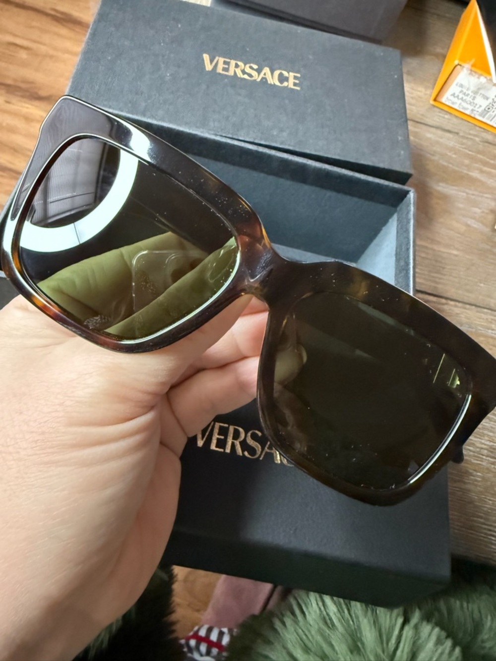 Versace Tortoiseshell Frame Sunglasses with Dark Brown Lenses